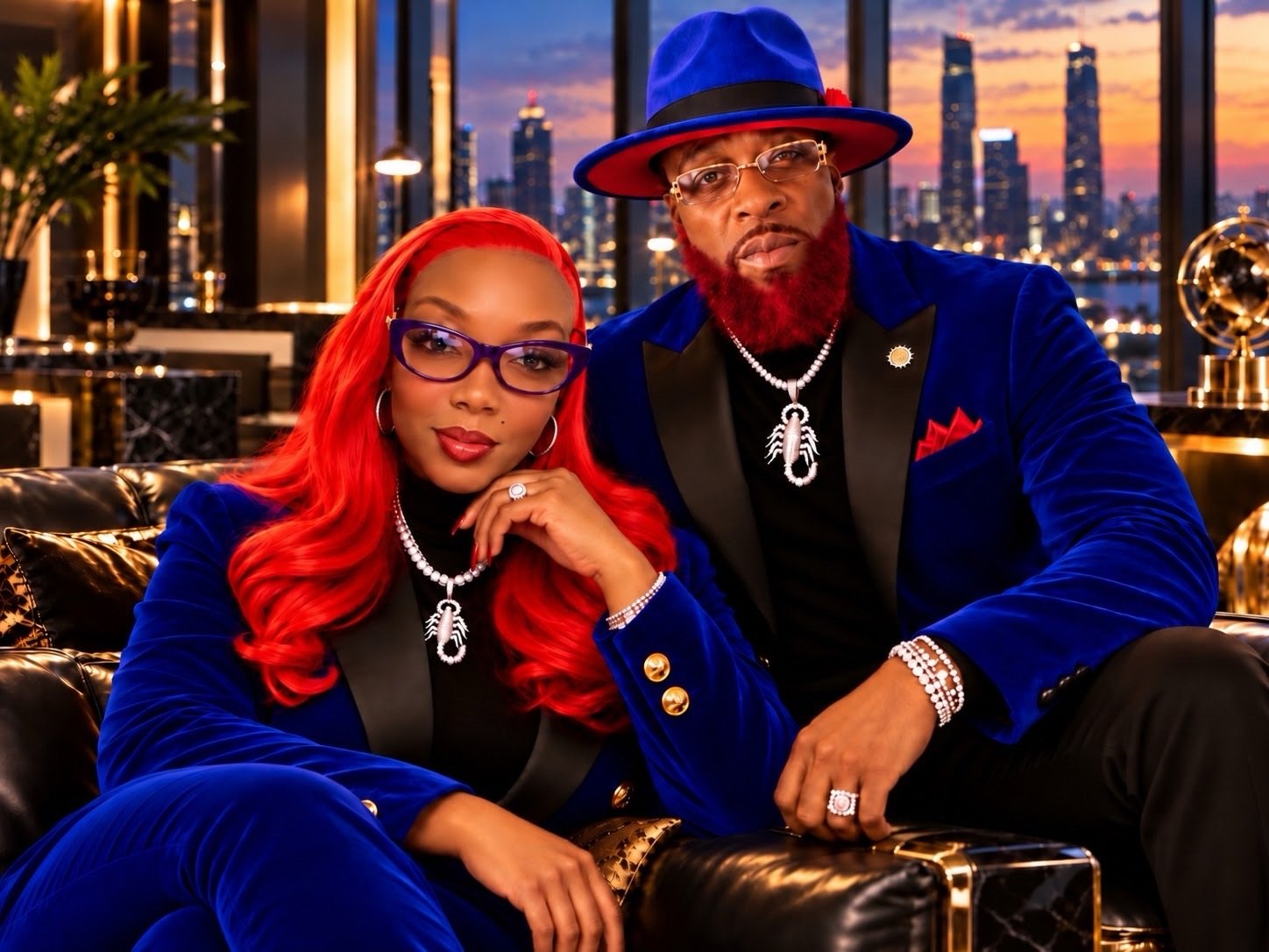 Kadie-Ann Bryan and Zakunda-ze Handberry seated together at sunset above the city